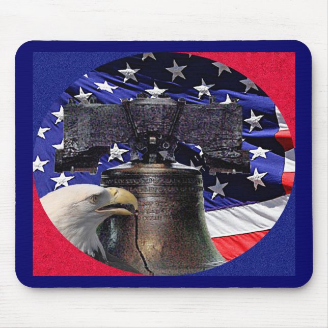 Mousepad Águia Bald Americana, Bell e Bandeira (Frente)
