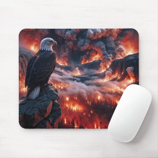 Mousepad Águia Balda Assistindo um incêndio em montanha (Com mouse)