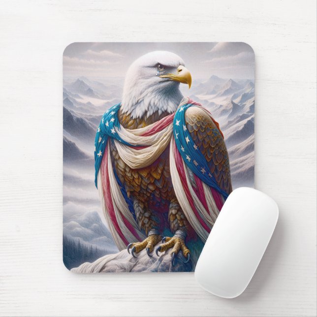 Mousepad Águia Cálida Atrevida Com Bandeira Americana (Com mouse)