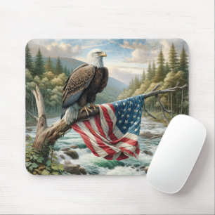 Mousepad Águia Cálida Com Bandeira Americana Na Ramificação