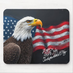 Mousepad Águia-Careca com Bandeira Americana Arte de 4 de J
