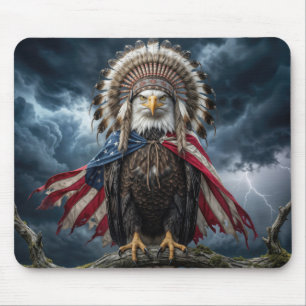 Mousepad Águia-Careca Vestindo uma Bandeira Americana