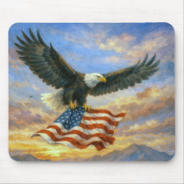 Mousepad Águia-Careca Voando Com a Bandeira Americana