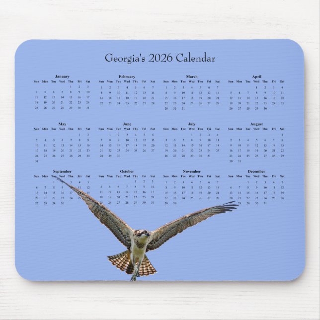 Mousepad Águia-pescadora: Personalize um calendário complet (Frente)
