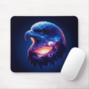 Mousepad Águia Sobreposta com Paisagem Mística do Pôr do So