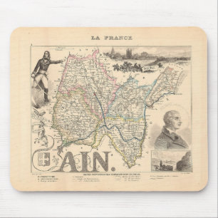 Mousepad Ain Department France 1858 Alexandre Vuillemin Map