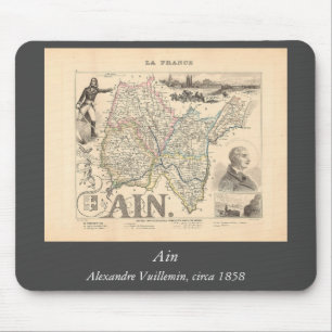 Mousepad Ain Department France 1858 Alexandre Vuillemin Map