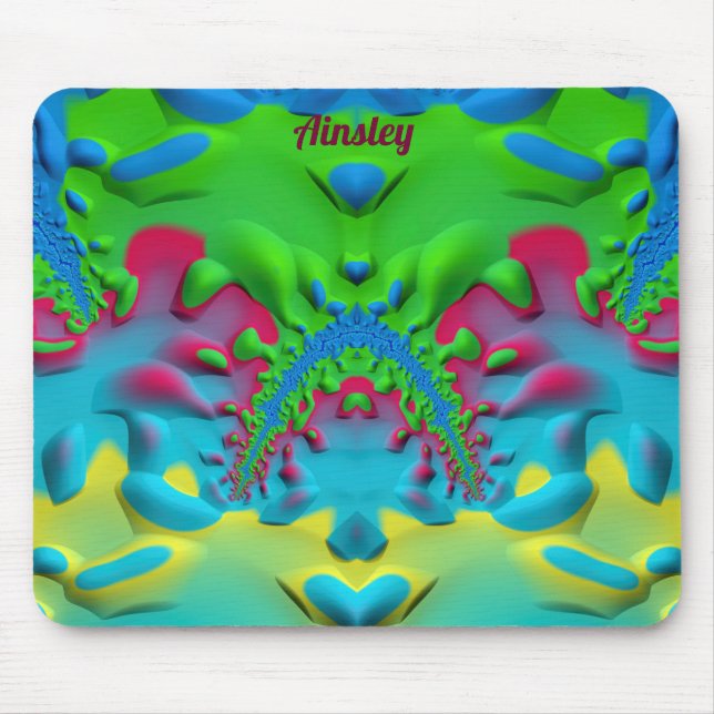 Mousepad AINSLEY ~ Zany Amarelo rosa-quente verde e azul (Frente)