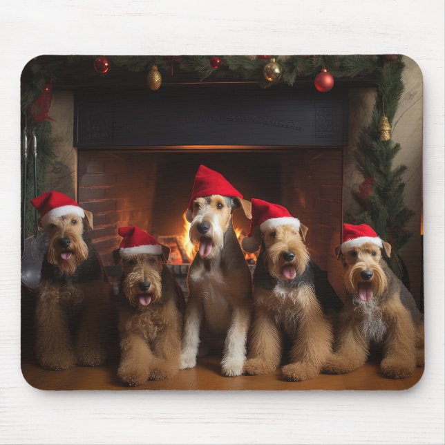 Mousepad Airedale ao lado da Lareira Natal (Frente)