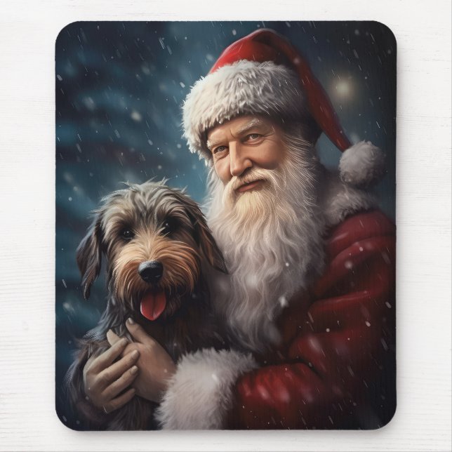 Mousepad Airedale com Papai Noel Natal Festivo (Frente)