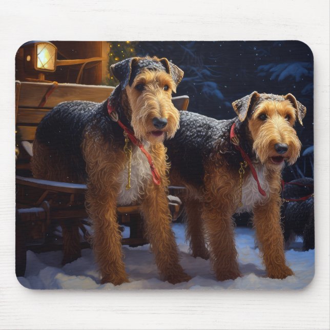Mousepad Airedale Snowy Sleigh Passeia Decência de Natal (Frente)