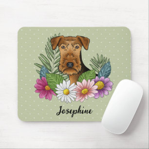 Mousepad Airedale Terrier Com Flores Coloridas E Nome