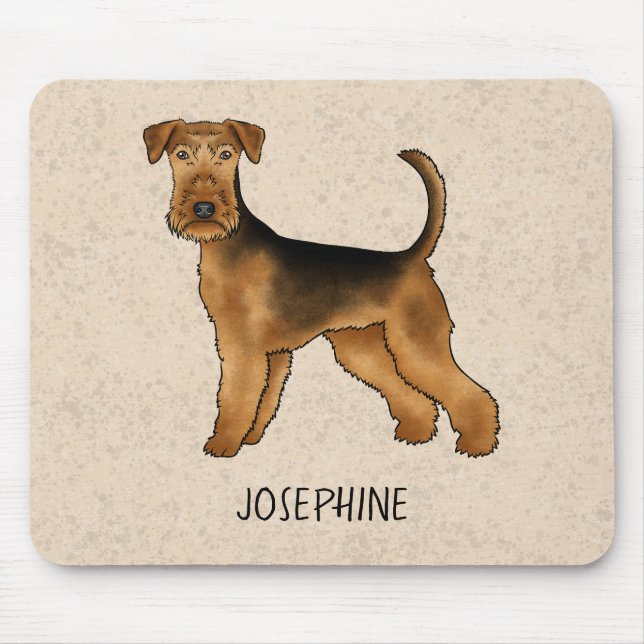 Mousepad Airedale Terrier Cute Cartoon Dog E Name Beige (Frente)