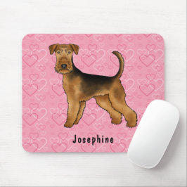 Mousepad Airedale Terrier Dog Love with Pink Heart Pattern