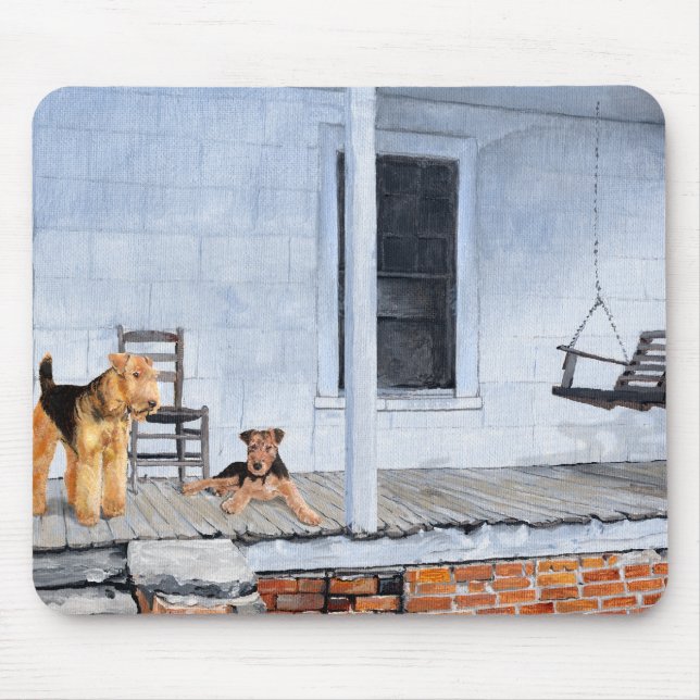 Mousepad Airedale Terriers na Varanda (Frente)