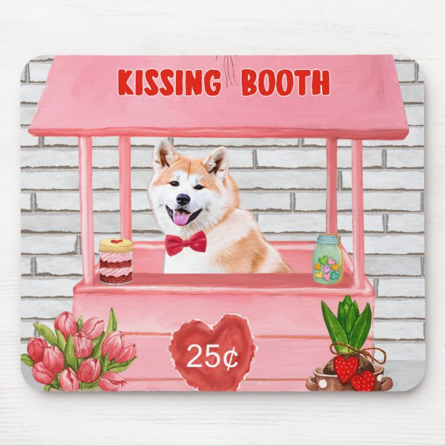 Mousepad Akita Dog Dia de os namorados Kissing Booth (Frente)