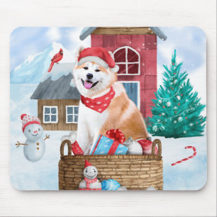 Mousepad Akita Dog Na Casa De Cachorro De Neve