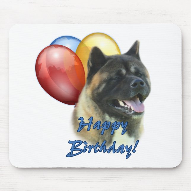 Mousepad Akita Happy Birthday Balloons (Frente)