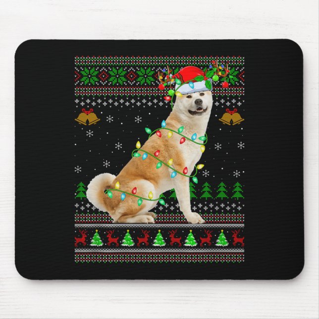 Mousepad Akita Inu Dog Ugly Christmas Sweaters Holiday Sant (Frente)
