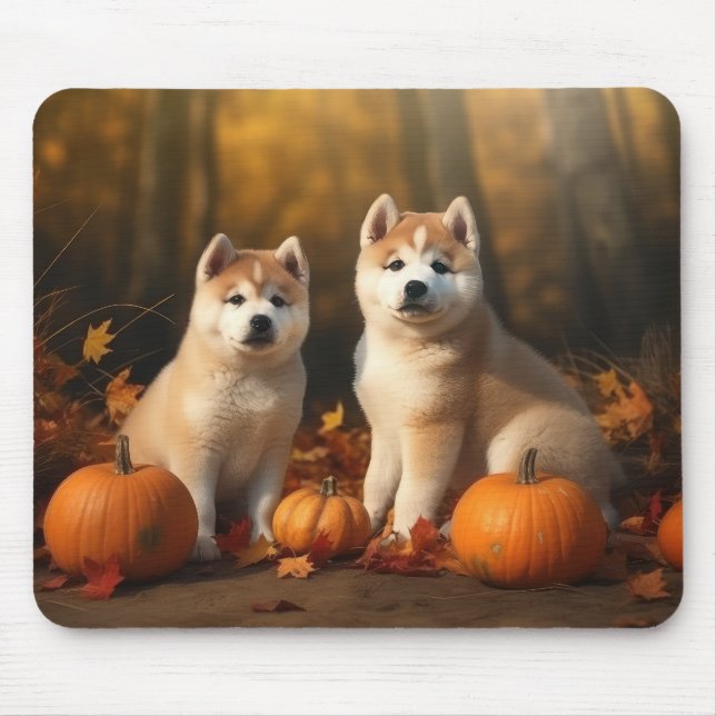 Mousepad Akita Puppy Autumn Delight Pumpkin (Frente)