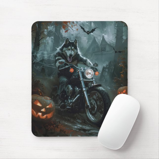 Mousepad Alaskan Malamute Dirigindo Motocicleta Assustador (Com mouse)