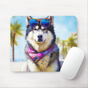 Mousepad Alaskan Malamute na praia, presente de verão
