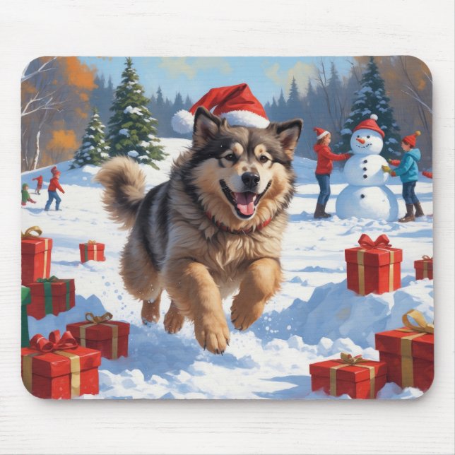 Mousepad Alaskan Malamute Natal Cena de Neve Festiva (Frente)