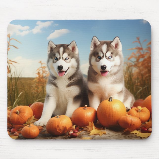 Mousepad Alaskan Malamute Puppy Autumn Delight Pumpkin (Frente)