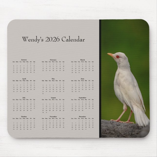 Mousepad Albino Robin: Customize full year 2025 calendar (Frente)