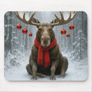 Mousepad Alce de Natal em uma Floresta Nevada