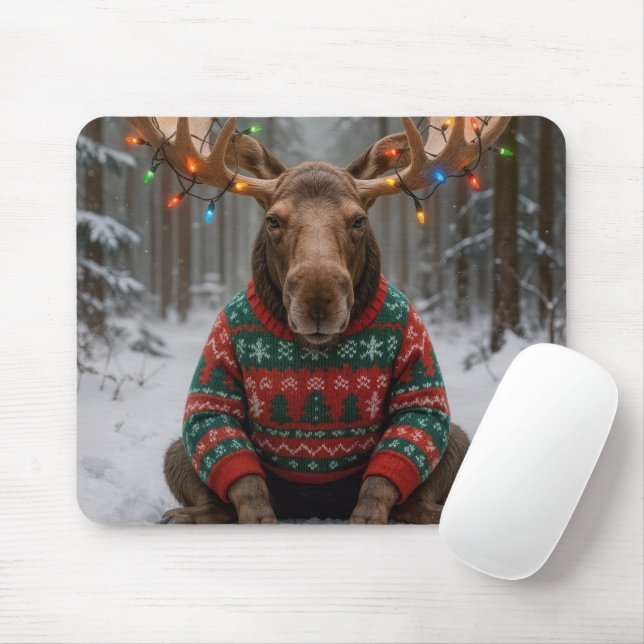 Mousepad Alce Vestindo Suéter Feio de Natal (Com mouse)