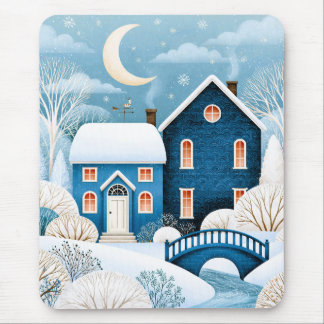 Mousepad Aldeia de Inverno da Lua Aconchegante Casa de Neve