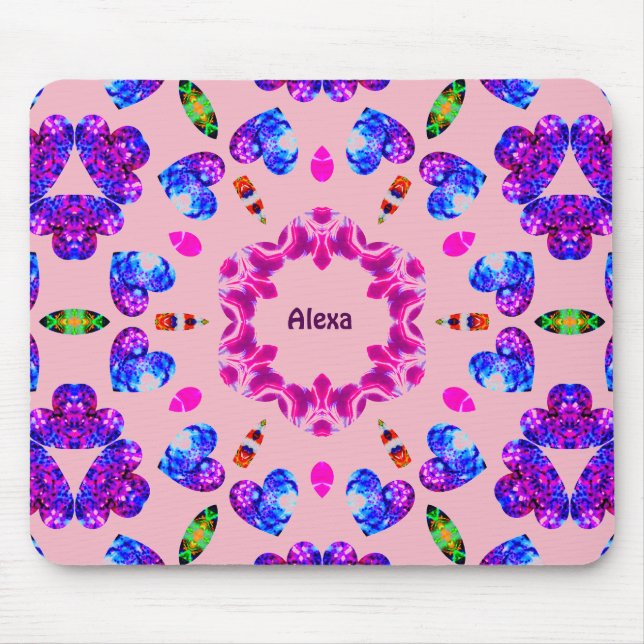 Mousepad ALEXA ~ Padrão cardíaco brilhante ~ Personalizado  (Frente)