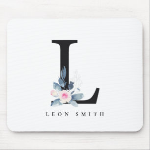 MOUSEPAD ALFABETES FLORAIS AZUIS SUAVES LENTO LETOR L