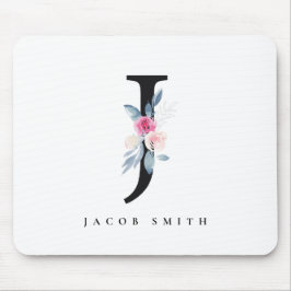MOUSEPAD ALFABETES FLORAIS AZUIS SUAVES NOME DA LETRA J