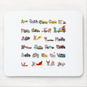 Mousepad Alfabeto Abc Aprendizado Transporte Animal Costas