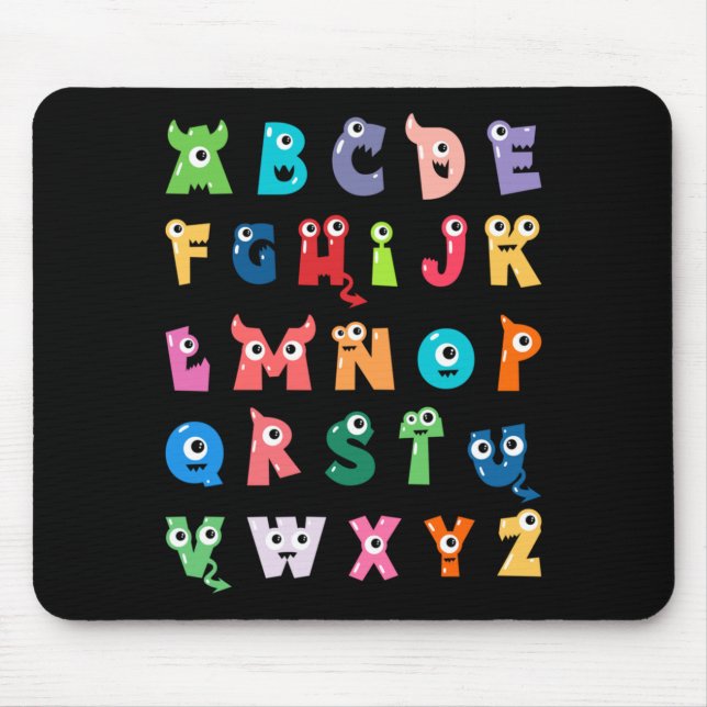 Mousepad Alfabeto de Monstro Fofo Abc Professor de Hallowee (Frente)