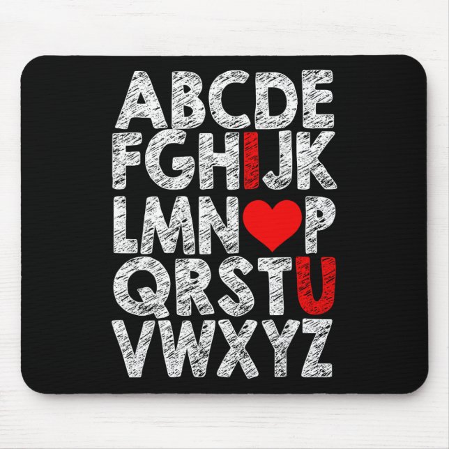 Mousepad Alfabeto Eu Amo Você Gráfico Com Destaque De Coraç (Frente)