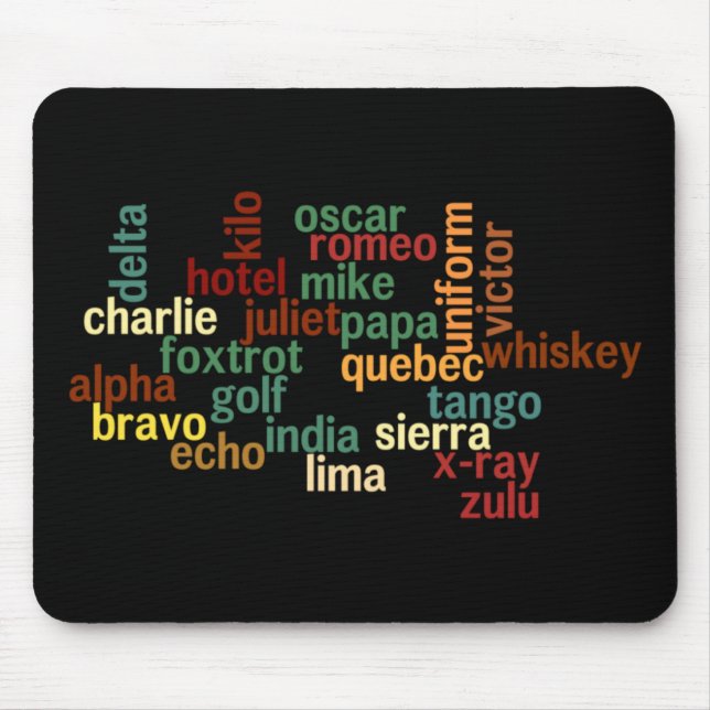Mousepad Alfabeto fonético de OTAN (fundo escuro) (Frente)