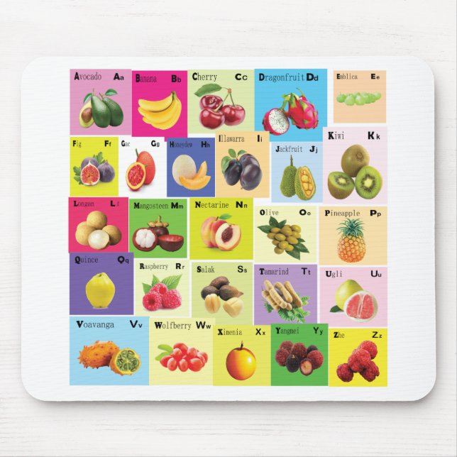Mousepad Alfabetos Ingleses com frutas (Frente)