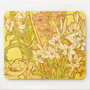 Mousepad Alfonse Mucha Art Nouveau flores de lírio