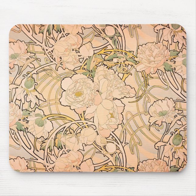 Mousepad Alfonse Mucha Art Nouveau Peonies (Frente)