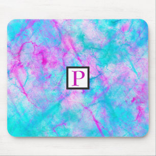 Mousepad Algodão Doce Rosa e Azul Mancha de Aguarela