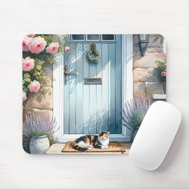 Mousepad Algodão Floral com Calico Cat (Com mouse)