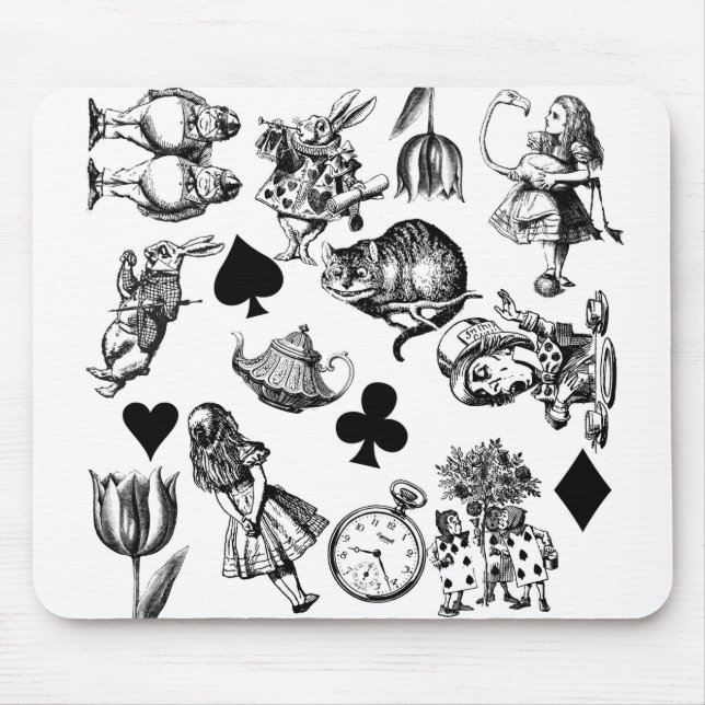 Mousepad Alice Coelho Branco País das Maravilhas Clássico (Frente)