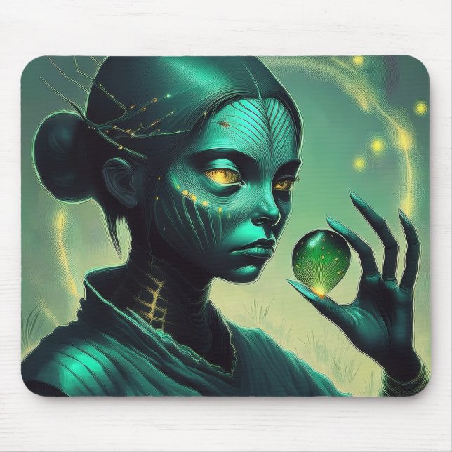 Mousepad Alienígena Dama Mantém Objeto De Vidro Transparent (Frente)