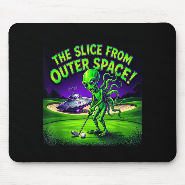 Mousepad Alienígena engraçado jogando golfe, o slice do esp (Frente)