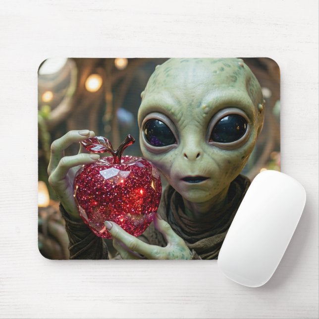 Mousepad Alienígena Extraterrestre com uma Maçã Cristalina (Com mouse)