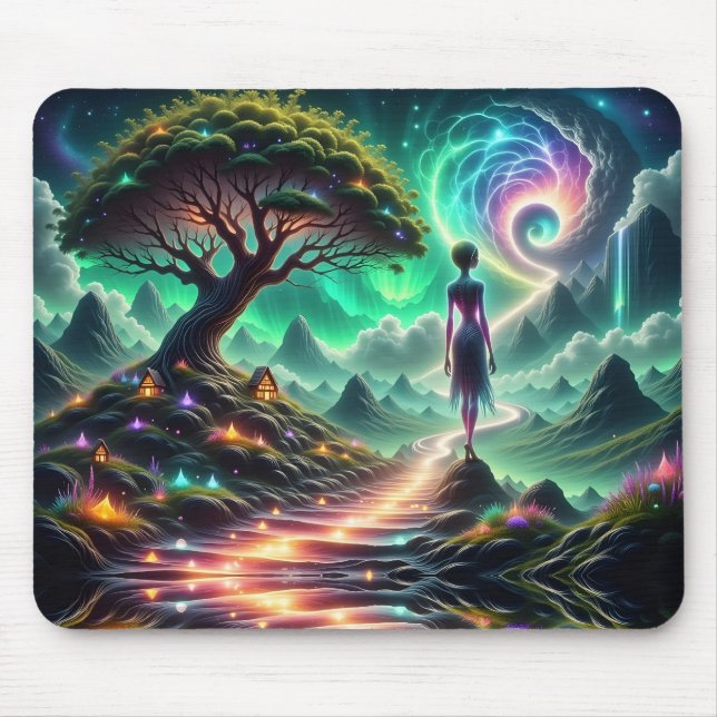 Mousepad Alienígena feminina caminha pelo jardim de alieníg (Frente)