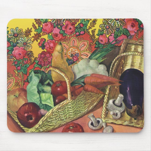 Mousepad Alimentos Orgânicos, Legumes de Jardim, Flores em  (Frente)